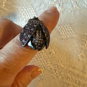 Lady Bug Ring . 
Mixed metal.  Adjustable.
